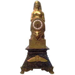 19th French In Figure Clock Bronze Gold Egyptian Sphinx