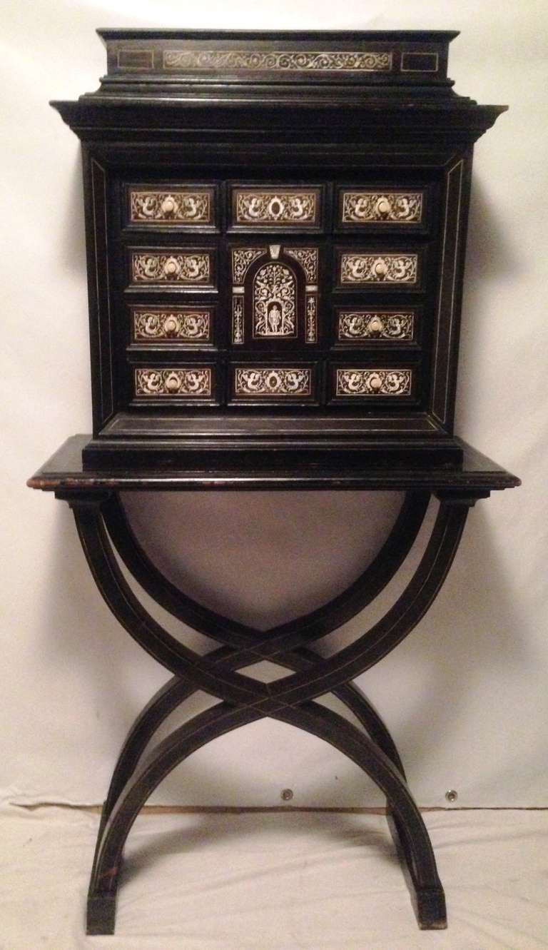 19th French Cabinet work in ebony and inlaid with ivory