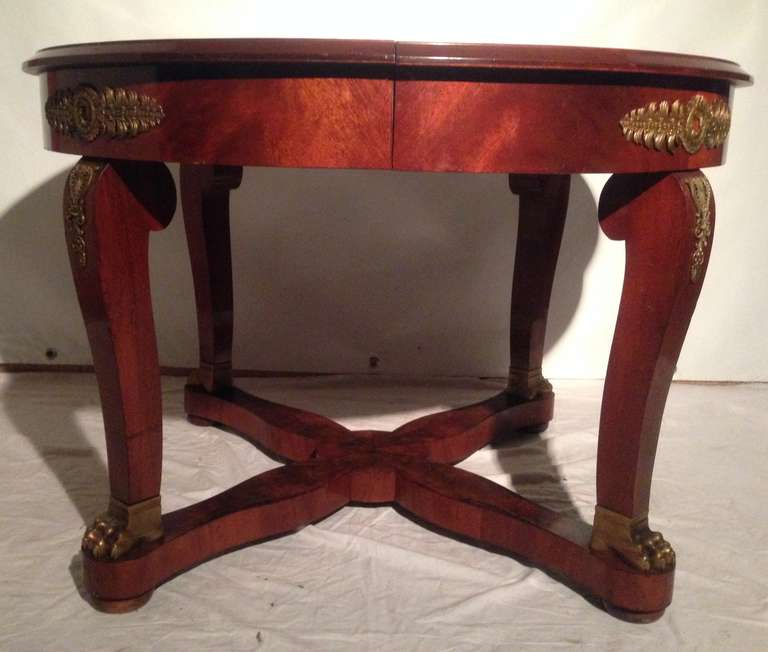 19th French Extendable Dining Table Empire With Gilt Bronze And Bronze Lions Paws