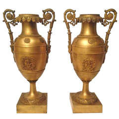 19th Century French Pair of Bronze Gold Vases Charles X Period