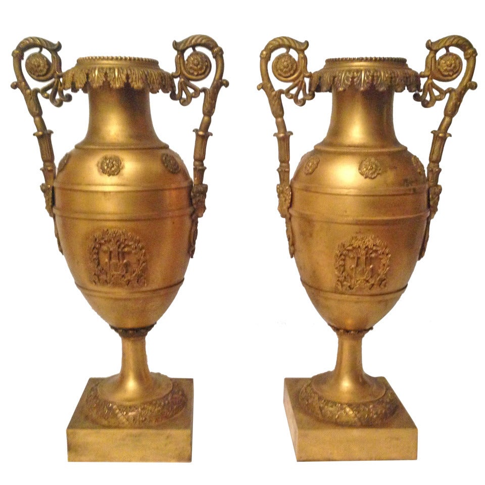 19th Century French Pair of Bronze Gold Vases Charles X Period For Sale