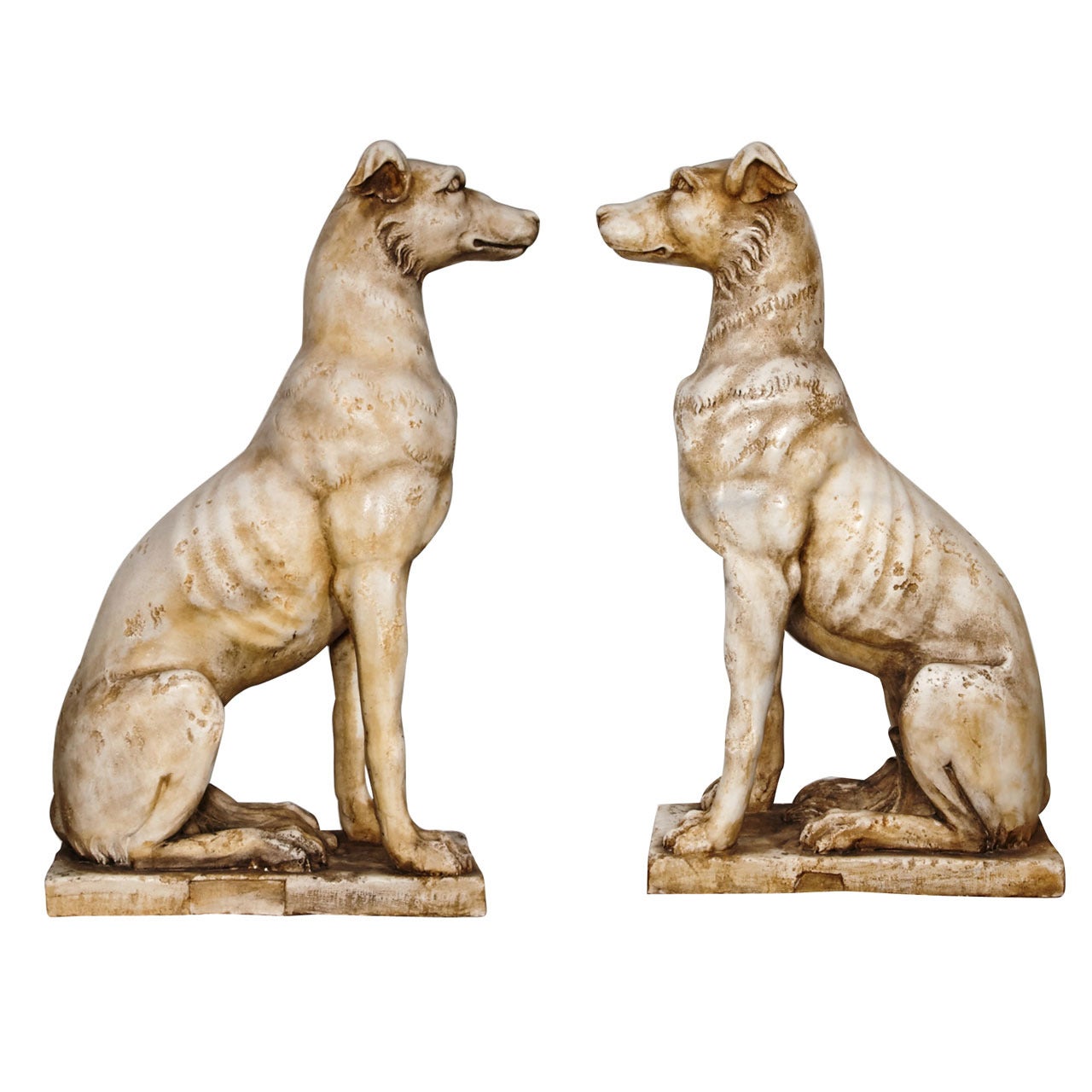 19th Century Italian Pair of Greyhounds in Marble For Sale