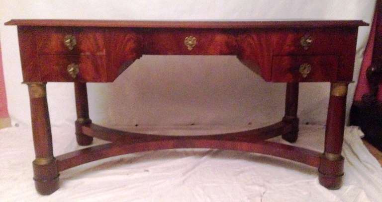 19th French In Feather Desk Empire Mahogany Bronze With, Since Center five drawers,sitting height cm.62
