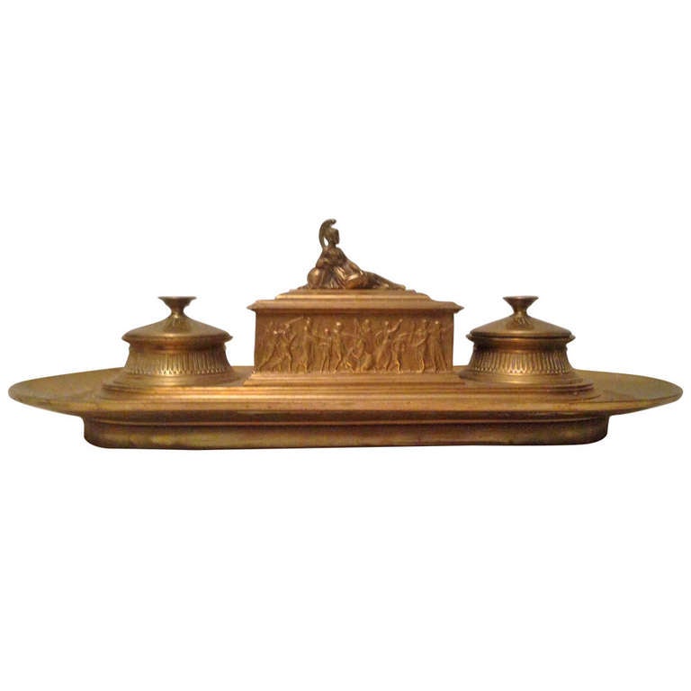 19th Century French Gilded Bronze Inkwell in Napoleon III Period For Sale