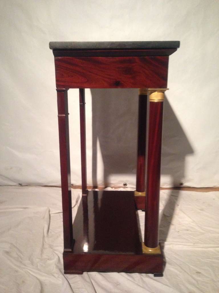 19th Century French Console Empire in Feather Mahogany, Bronze Gold Capitals 2