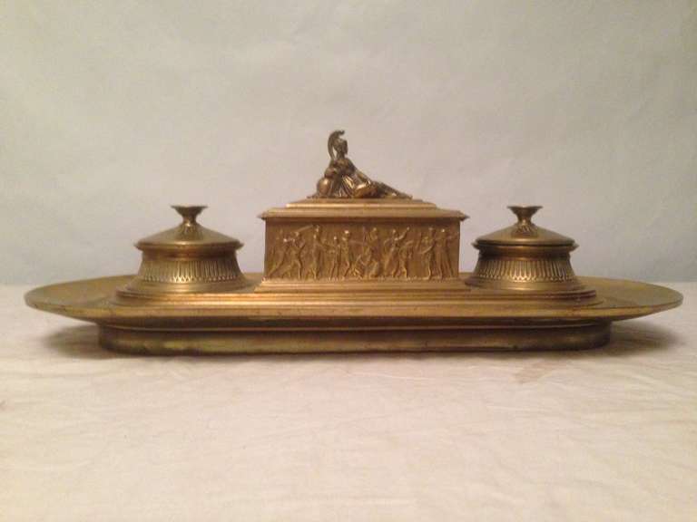 19th French Gilded Bronze Inkwell in Napoleon III Period