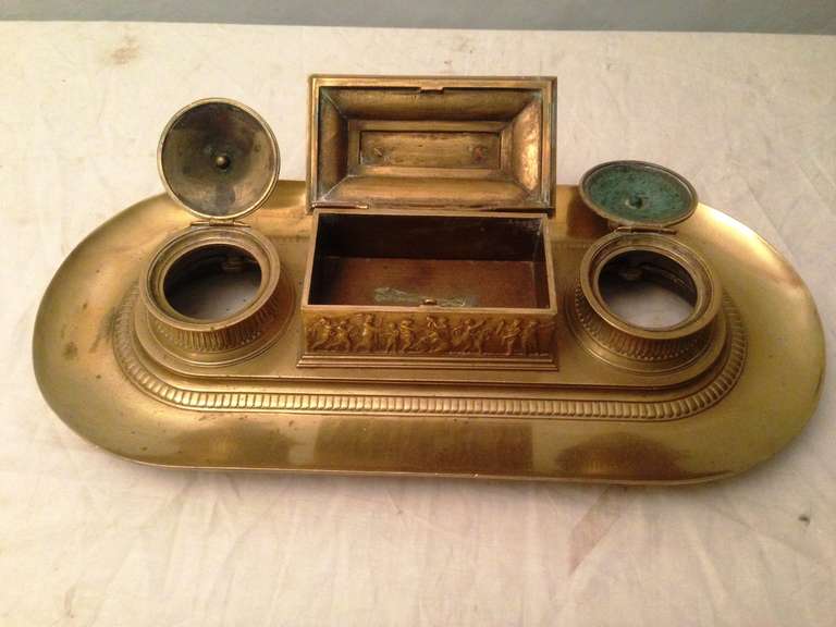 19th Century French Gilded Bronze Inkwell in Napoleon III Period For Sale 1