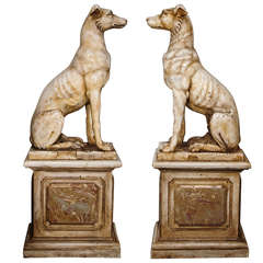 19th Century Italian Pair of Greyhounds in Marble