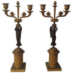 19th Century French Pair of Chandeliers, Empire Gilt Bronze