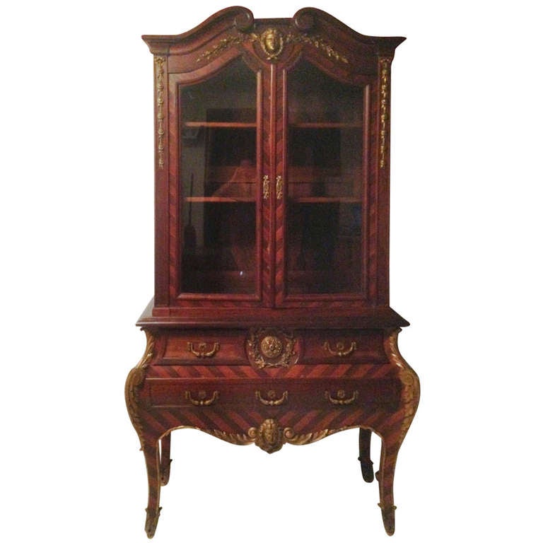 19th Century French, Napoleon III, Rosewood with Bronze Dore Commode Showcase  For Sale