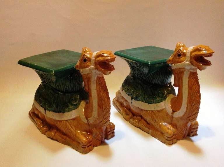 Late 20th Century Pair of Camels in Terracotta