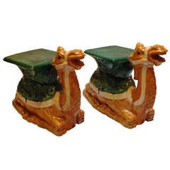 Vintage Late 20th Century Pair of Camels in Terracotta
