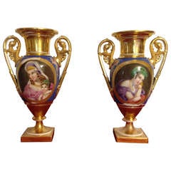 19th French Pair of Empire Period Porcelain Vases