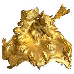 Antique 19th Napoleon III French Inkwell Gilt Bronze