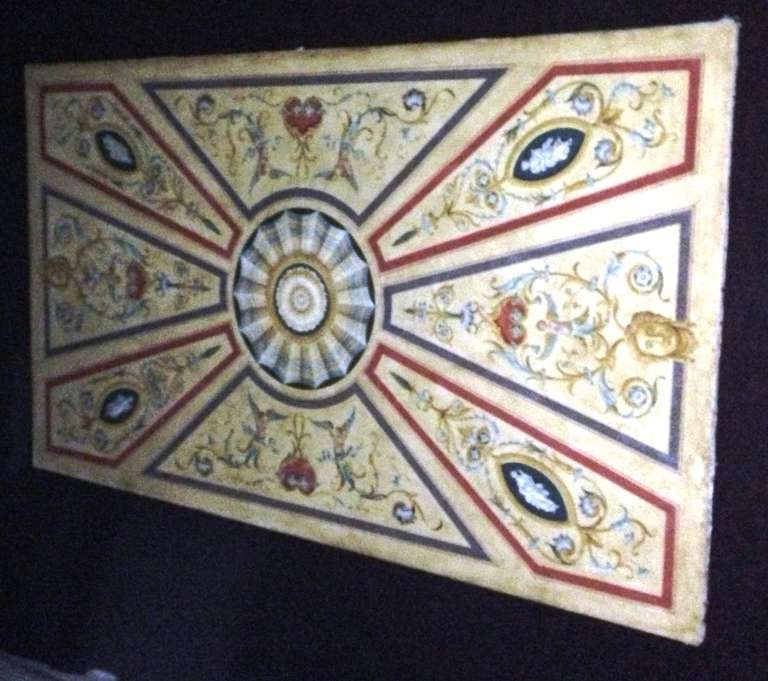 19th French Ceiling Panel Oil on Canvas