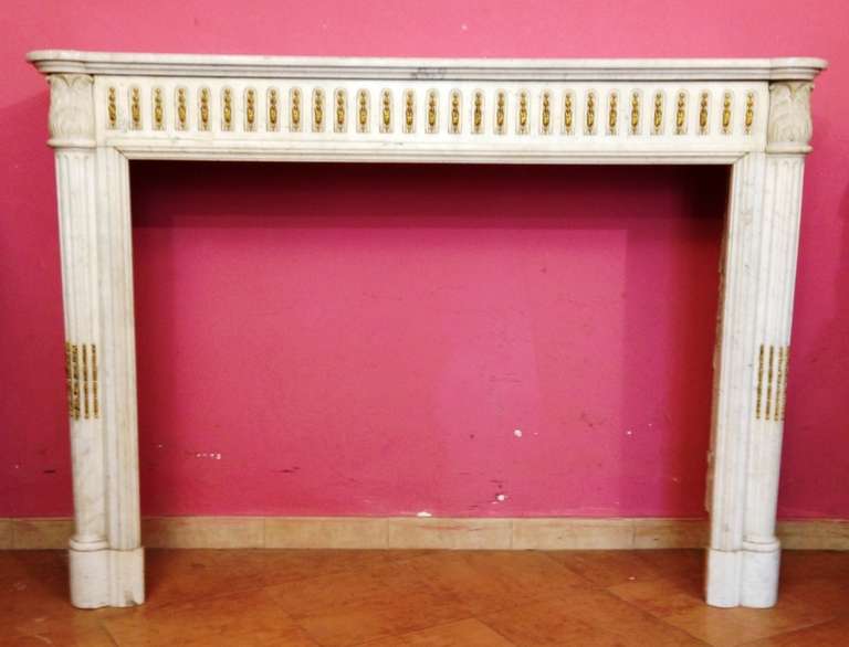 19th French Fireplace in White Marble Carrara