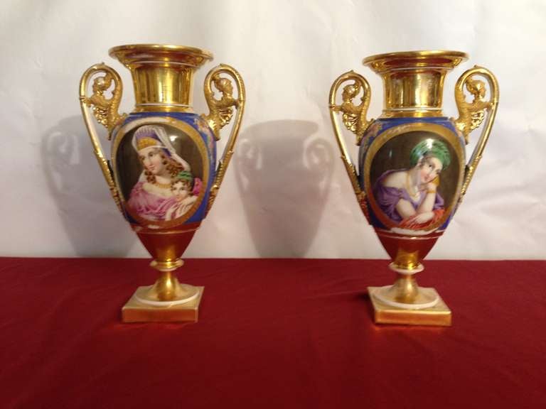 19th French Pair of Empire Period Porcelain Vases
