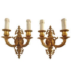 19th French Pair Of gilded bronze sconces Antique 19th French Pair Of gilded bronze sconces