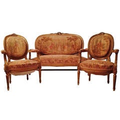 19th Sofa And Two Armchairs Wood Gilded Napoleon III