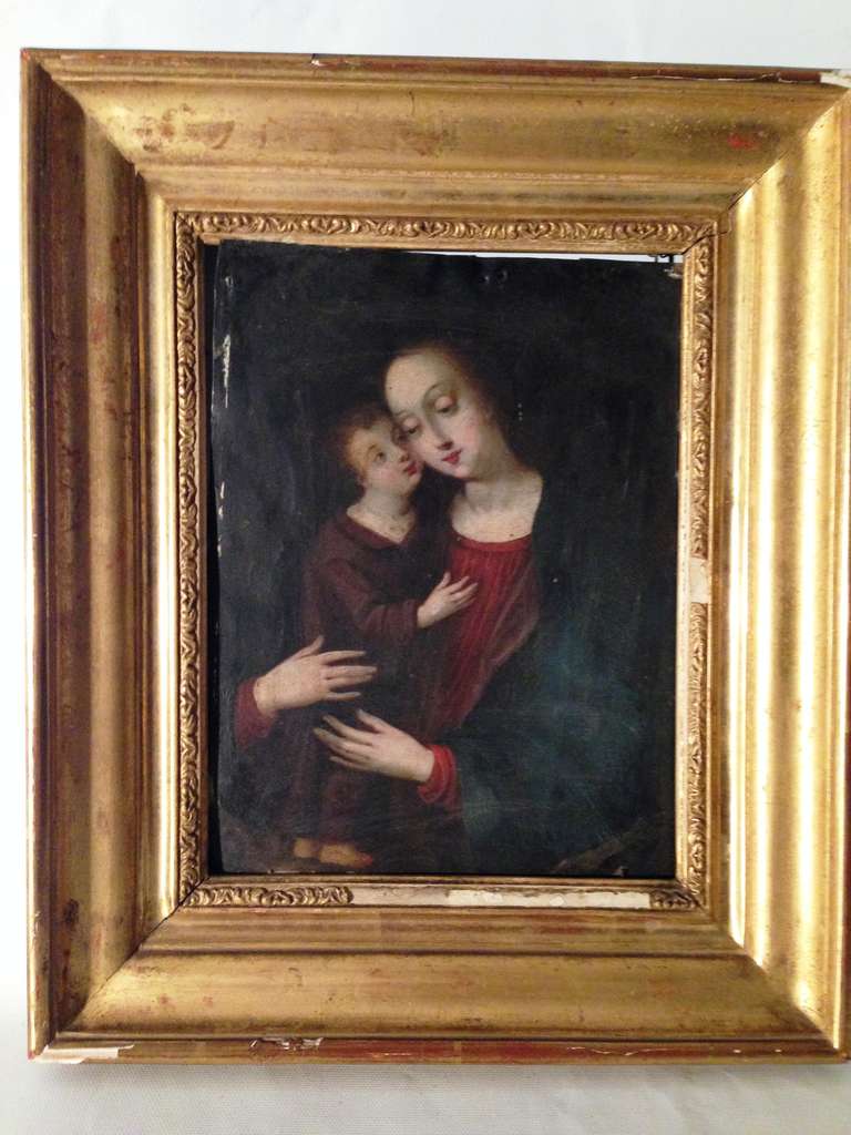 19th French Oil On Copper "Madonna with Child"