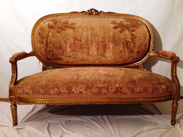 19th Sofa And Two Armchairs Wood Gilded Napoleon III