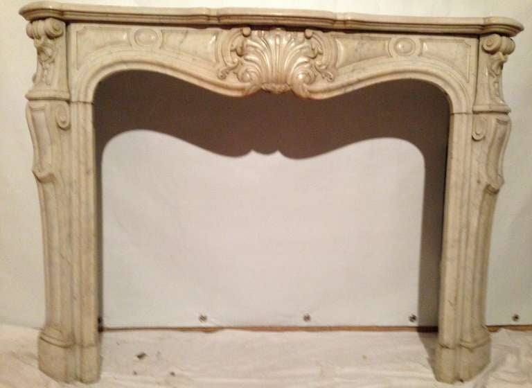 19th French Carrara White Marble Chimney