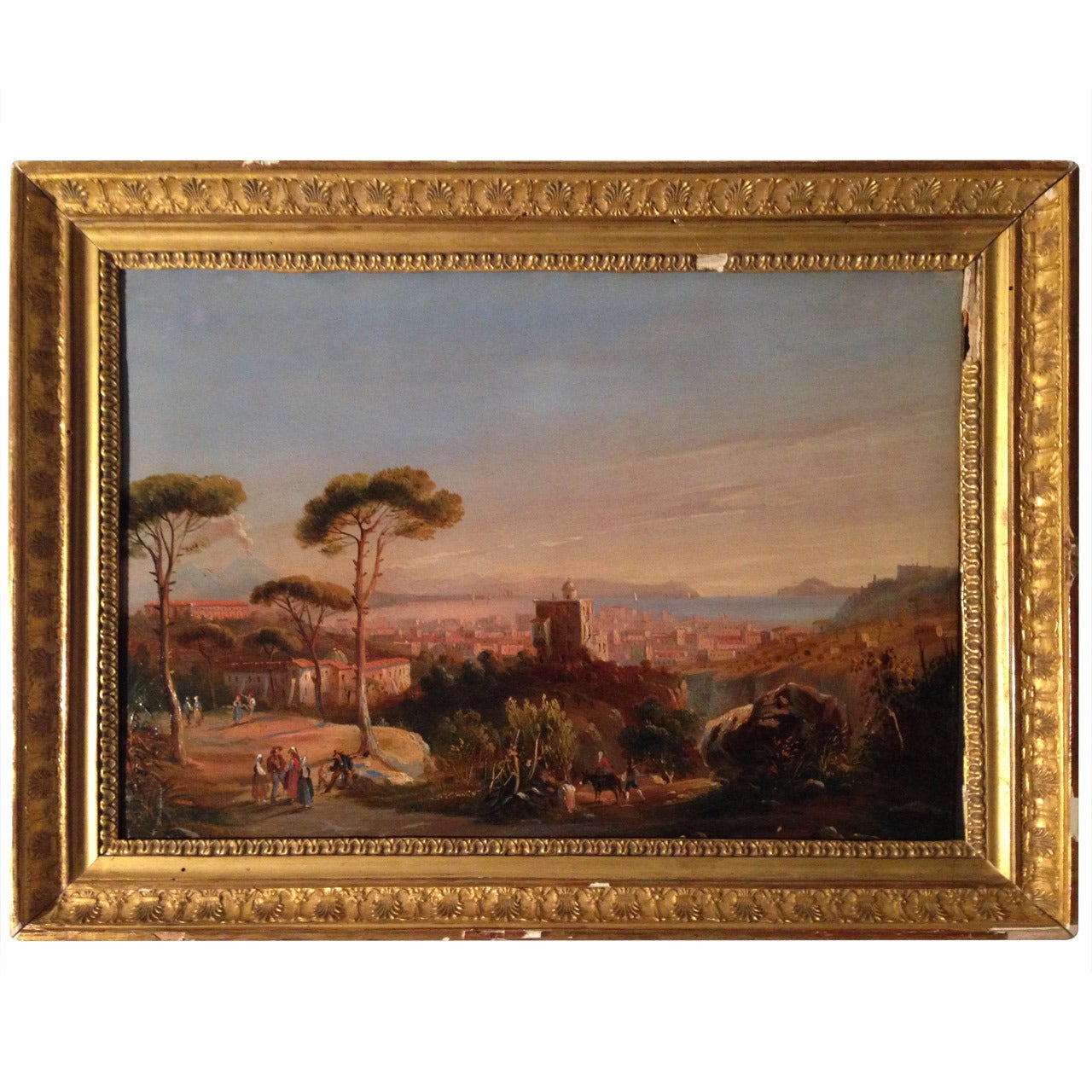 19th Italie Oli On Canvas "  Bay Of Naples" For Sale