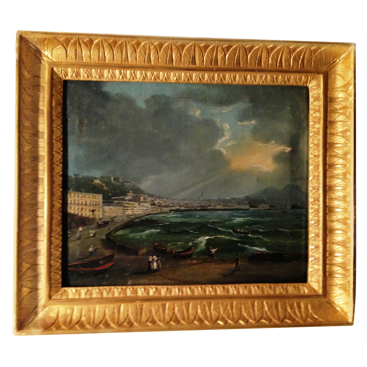 19th Italie Oi On Canvas "Bay Of Naples" For Sale