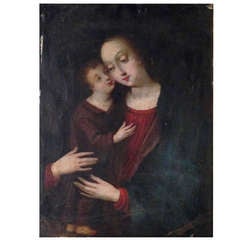 19th French Oil On Copper "Madonna with Child"