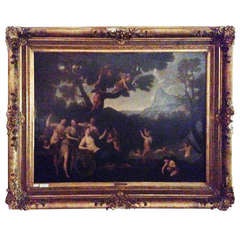Antique 18th Italie Oil On Canvas   Mythological Scene "Diana On the Undercarriage"