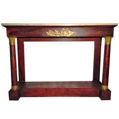 19th Century French Empire Console in Mahogany Flame and Gilded Bronze Mercury