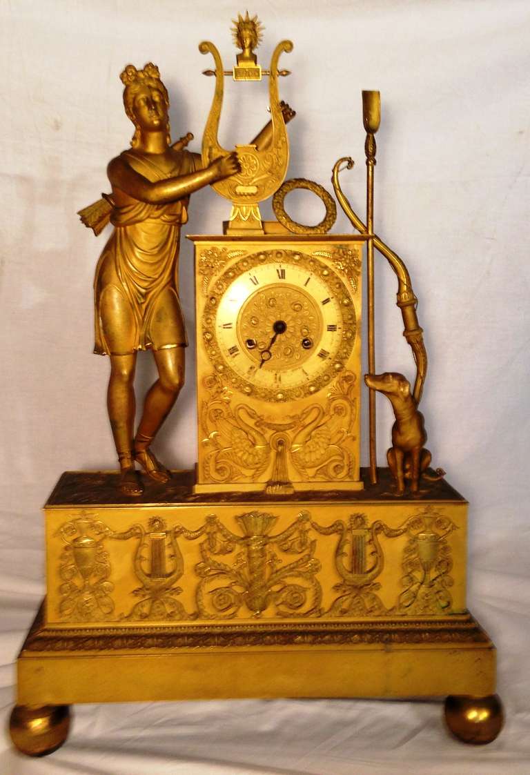 19th French Clock In Bronze Gold Charles X