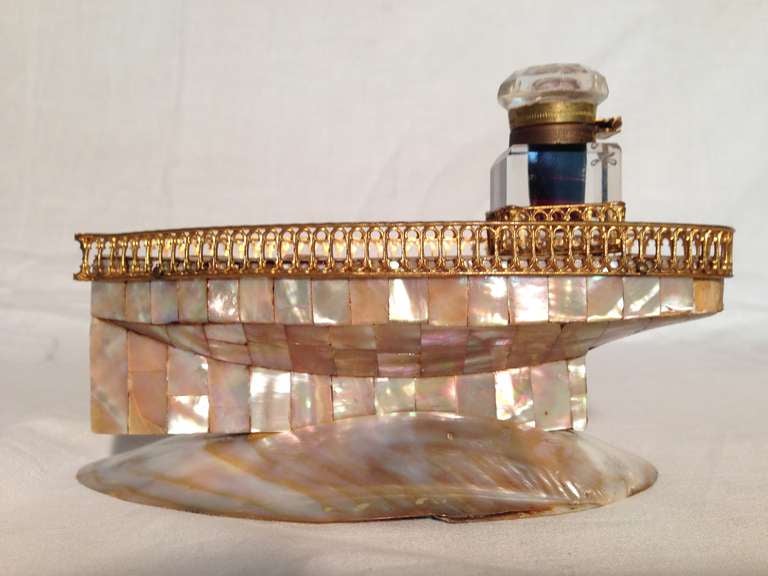 19th French Mother of Pearl Inkwell In Form of a Boat 1