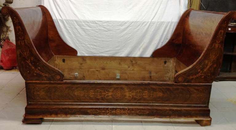 19th French Bed Charles X mahogany and light wood internal measures 175 cm. x 110 cm.