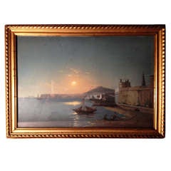 19th Century Italy Watercolor View Of Naples