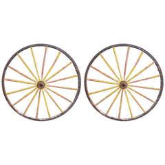 Two Early Painted Wood and Metal Wagon or Fire Engine Wheels 11