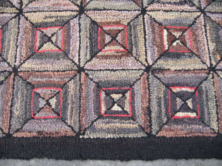 Wool Spectacular Geometric Vintage American Folk Art Hook Rug