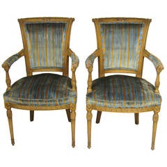 Pair of Painted Italian Louis XVI Carved Armchairs 5
