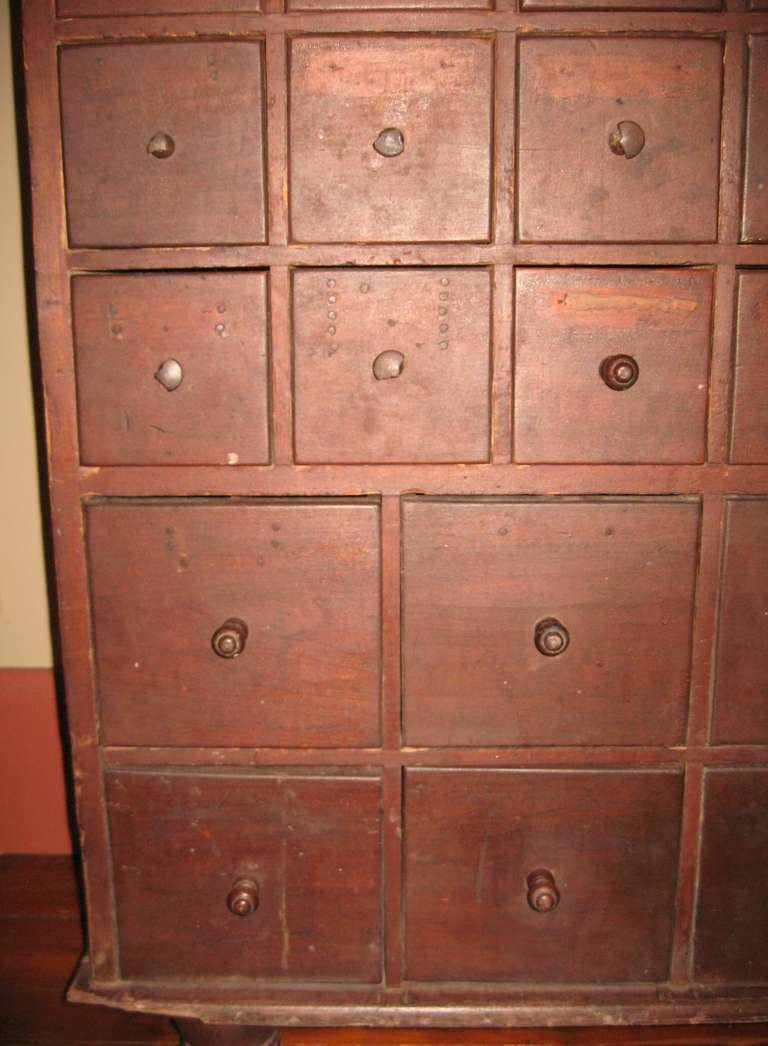 19th C. 32 Drawer Apothecary Cabinet With Original Finish In Distressed Condition In Wallkill, NY