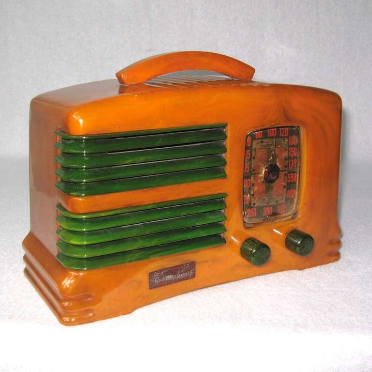 This is the best of the best, RARE Symphony Butterscotch & Green Catalin Bakelite Split Grill Radio it is Very Rare and Original. This is your only chance to own a Real Symphony Catalin Radio, you will not find another one.

Feel Free to Call