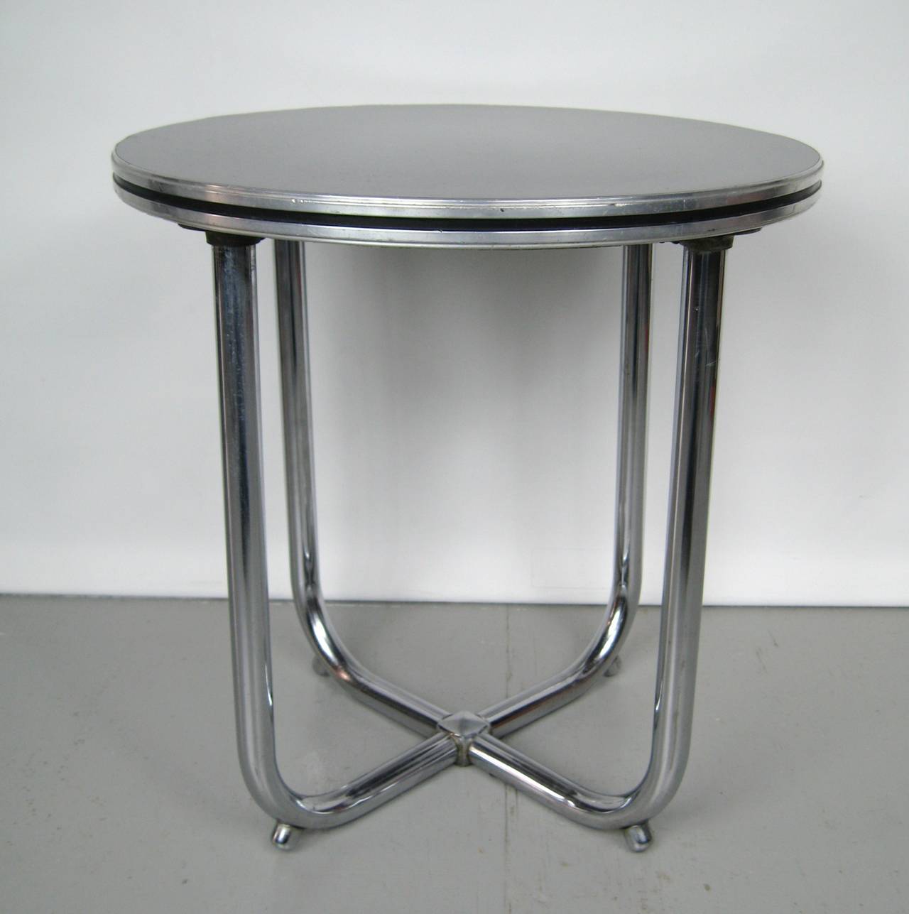 1930s Streamline Royal Chrome Art Deco Chrome and Black Side Table For