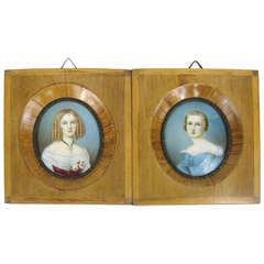 Antique Pair of 19th Century Ivory Framed Portraits Signed Moritz Michael Daffinger