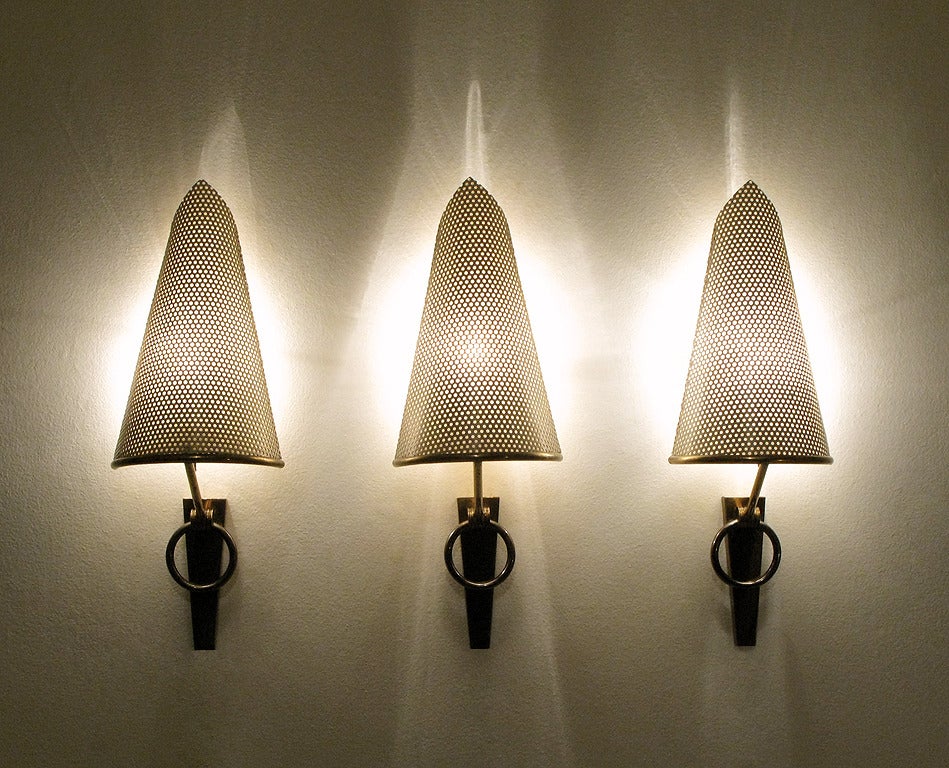 French Three 1950s Sconces by Mathieu Matégot