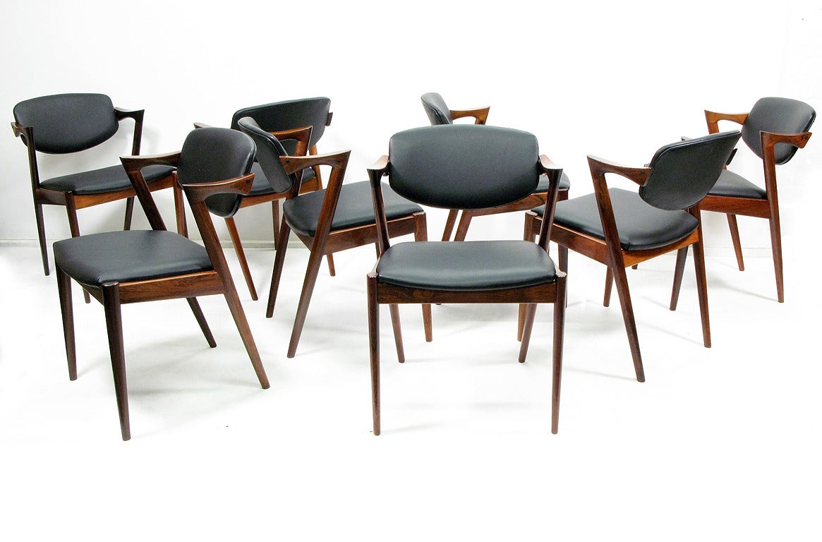Mid-Century Modern Eight Danish Rosewood Dining Chairs by Kai Kristiansen