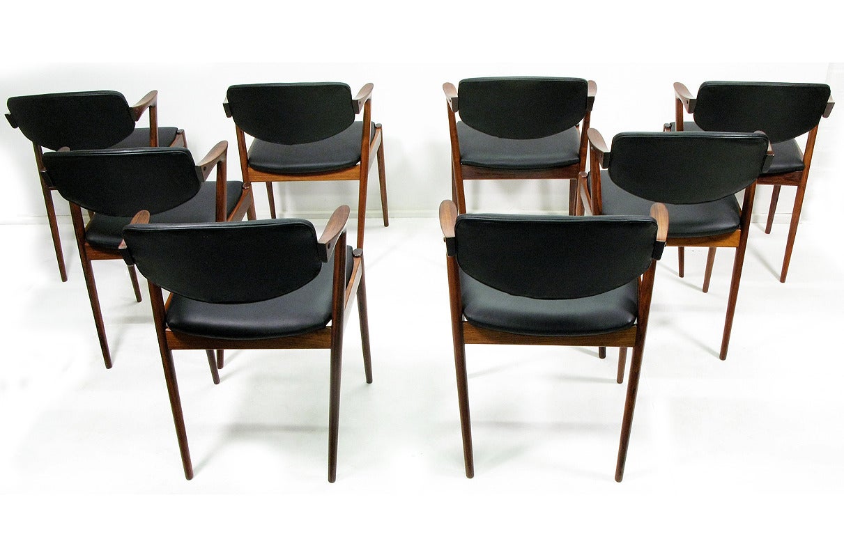 Eight Danish Rosewood Dining Chairs by Kai Kristiansen In Excellent Condition In London, GB