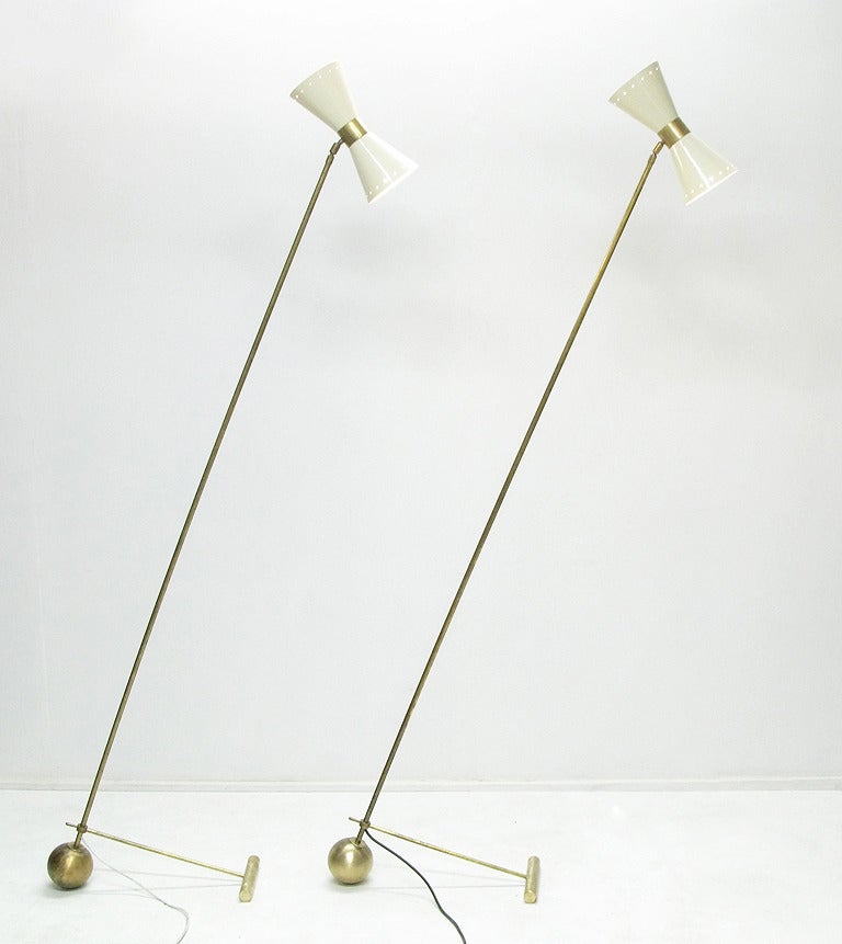 Mid-Century Modern Two Tall Italian Articulated Floor Lamps