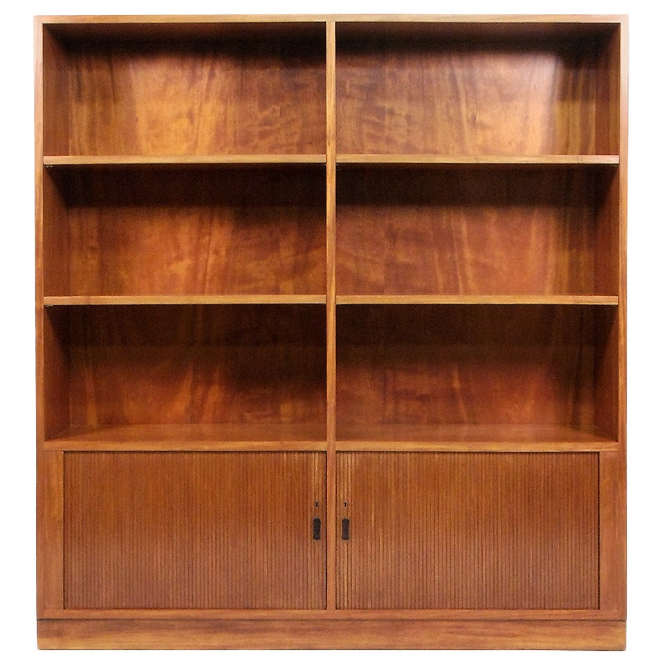 Modern Danish Mahogany Shelving Unit or Bookcase with Tambour Doors