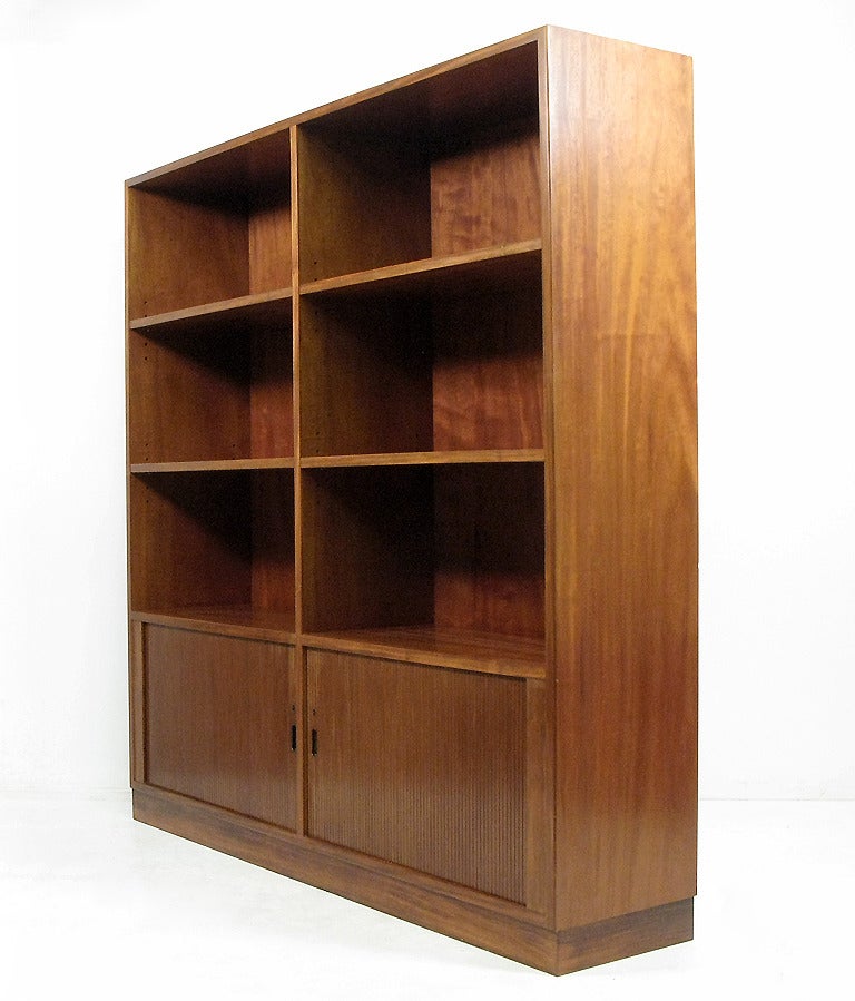Modern Danish Mahogany Shelving Unit or Bookcase with Tambour Doors 1