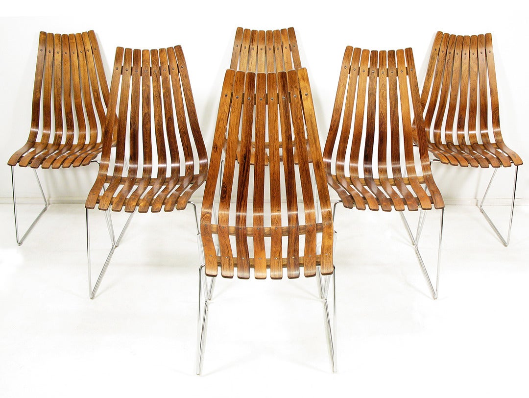 Scandinavian Modern Six Rosewood Scandia Chairs by Hans Brattrud