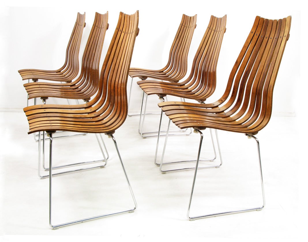 Norwegian Six Rosewood Scandia Chairs by Hans Brattrud